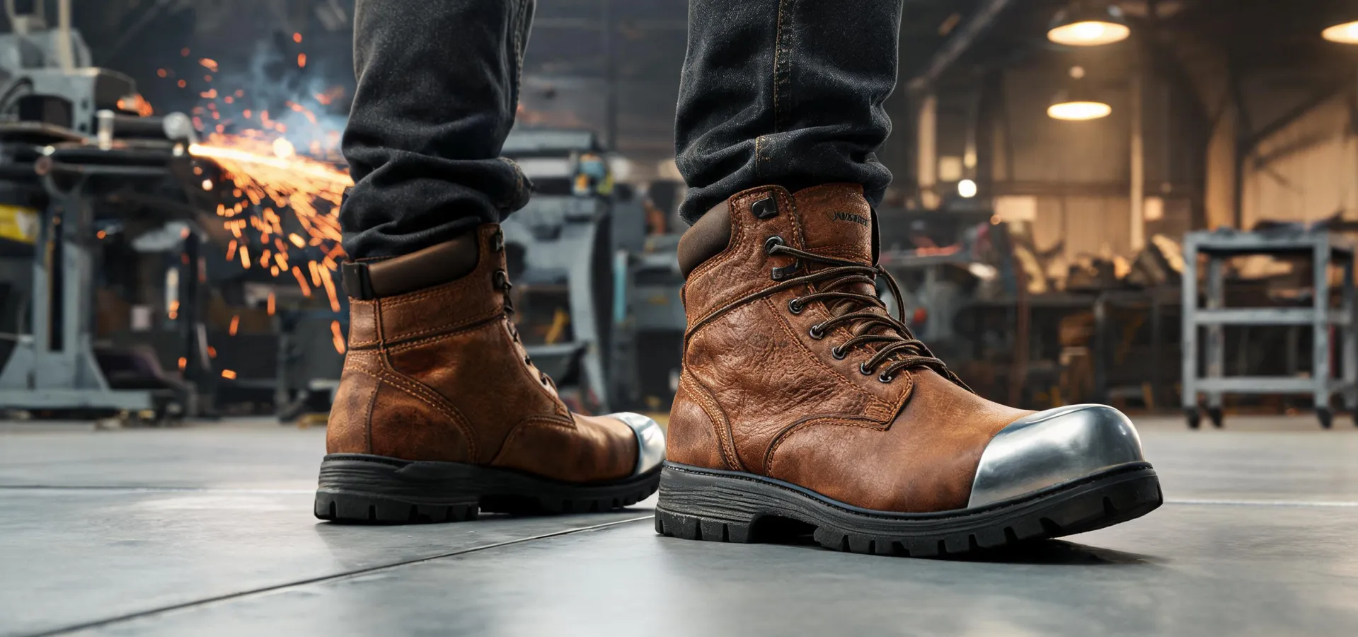 Wolverine steel toe boots on fabrication floor
